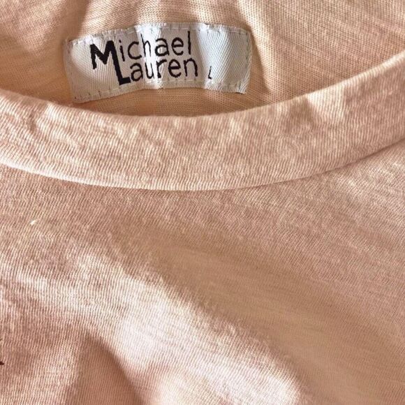 Michael Lauren Lansing Short Sleeve Boyfriend Tee Foil Mini Suns Peach Sz L NWT - Picture 7 of 15